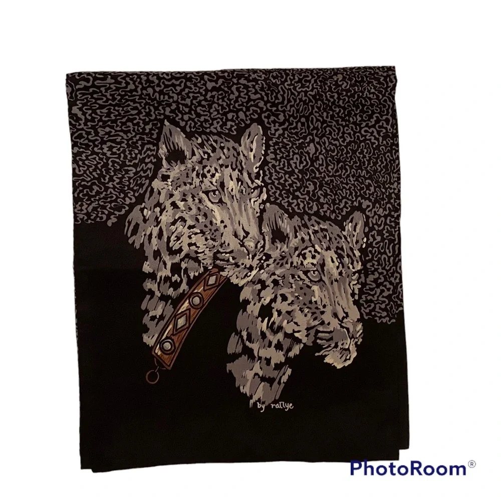SCARF ACCESSORY BLACK GRAY LEOPARD CAT PRINT LONG RECTANGLE